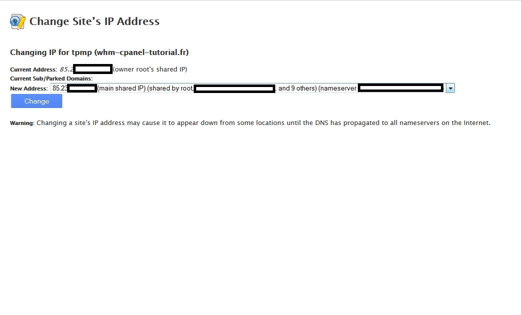 Change Sites IP Address Change Sites IP Address